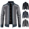 thumbnail image 2 of comerut Winter Coat Knit Plush Contrast Colors Patchwork Breathable Thicken Long Sleeves Plus Size Stand Collar Plush Warm Autumn Coat Winter Clothes, 2 of 7