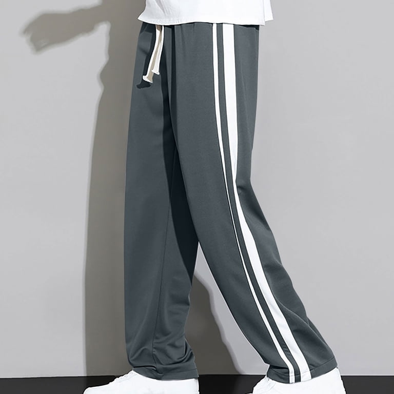 YLSDY Men's Straight Leg Pants with Side Stripe Drawstring Closure