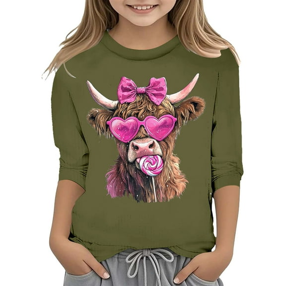 WhouRiu Toddler Girls' T Shirts Fashion Prints Cropped Sleeves Tshirts Children Casual Soft Clothes Green,Sizes 3-4