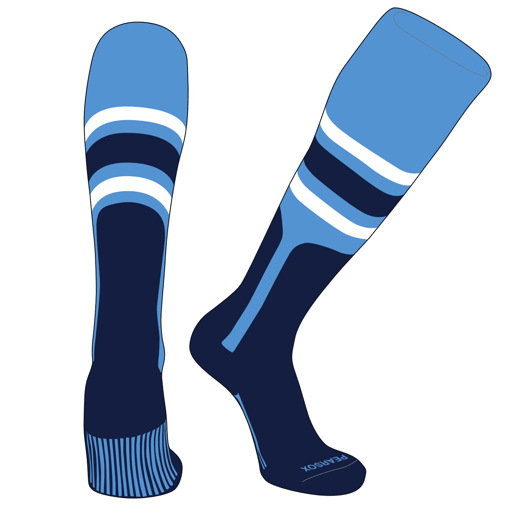 PEARSOX Elite Baseball Knee High Stirrup Socks (E, 9in) Sky Blue, White