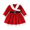 thumbnail image 1 of Odeerbi Niñas Vestido de Terciopelo Navidad Primavera Otoño Algodón Manga Larga Color Sólido Cálido Vestido A-Line, 1 of 8