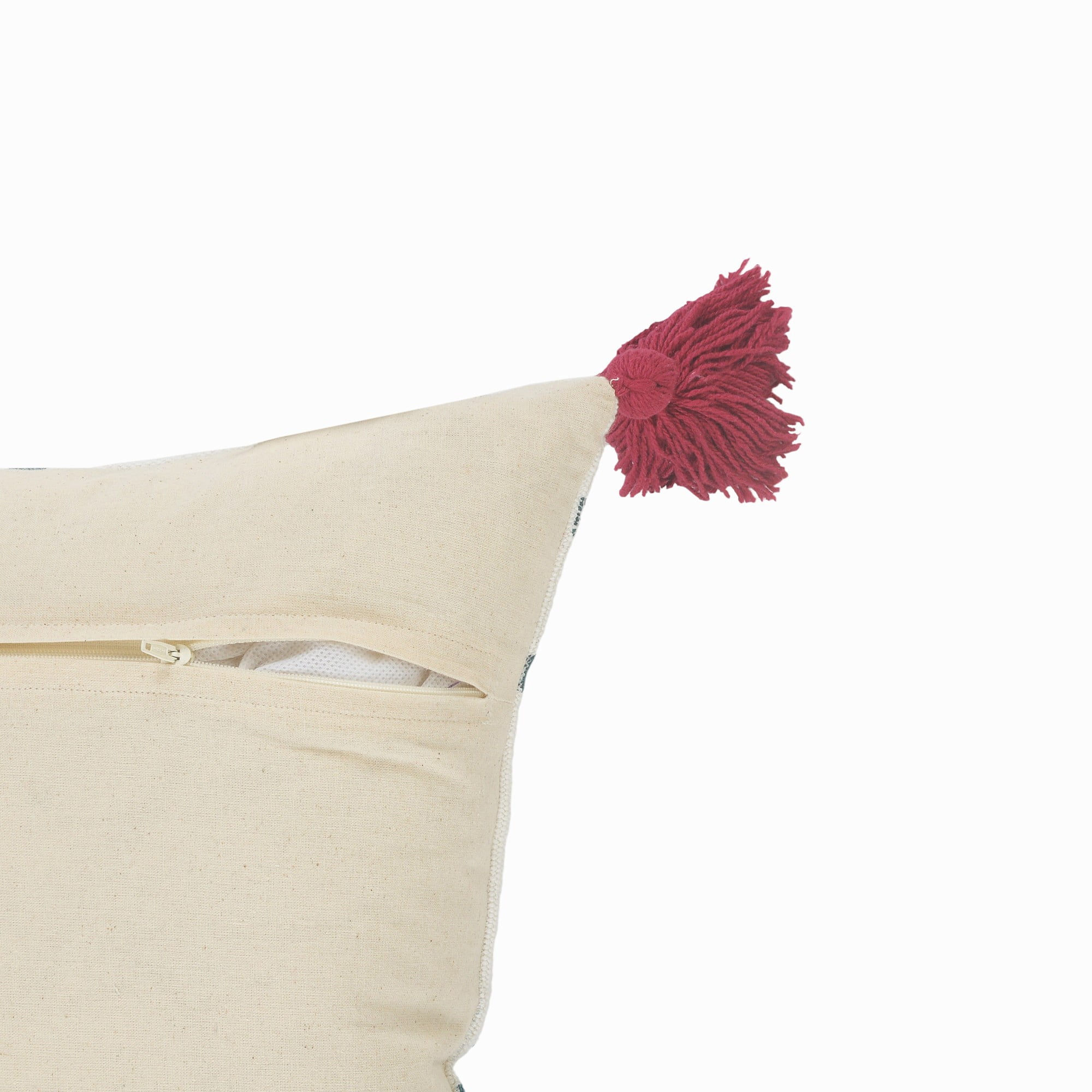 Laddha Home Designs Hand-Stitched Braided Diamond Cotton Throw Pillow Cover - 20" - White and Red