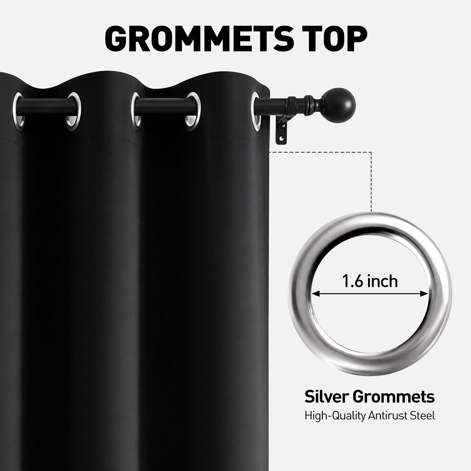 Blackout Curtains, 52 x 84 inch Black Curtains Set of 2 Panels, Thermal Insulated Room Darkening Curtains for Bedroom, Privacy Protection