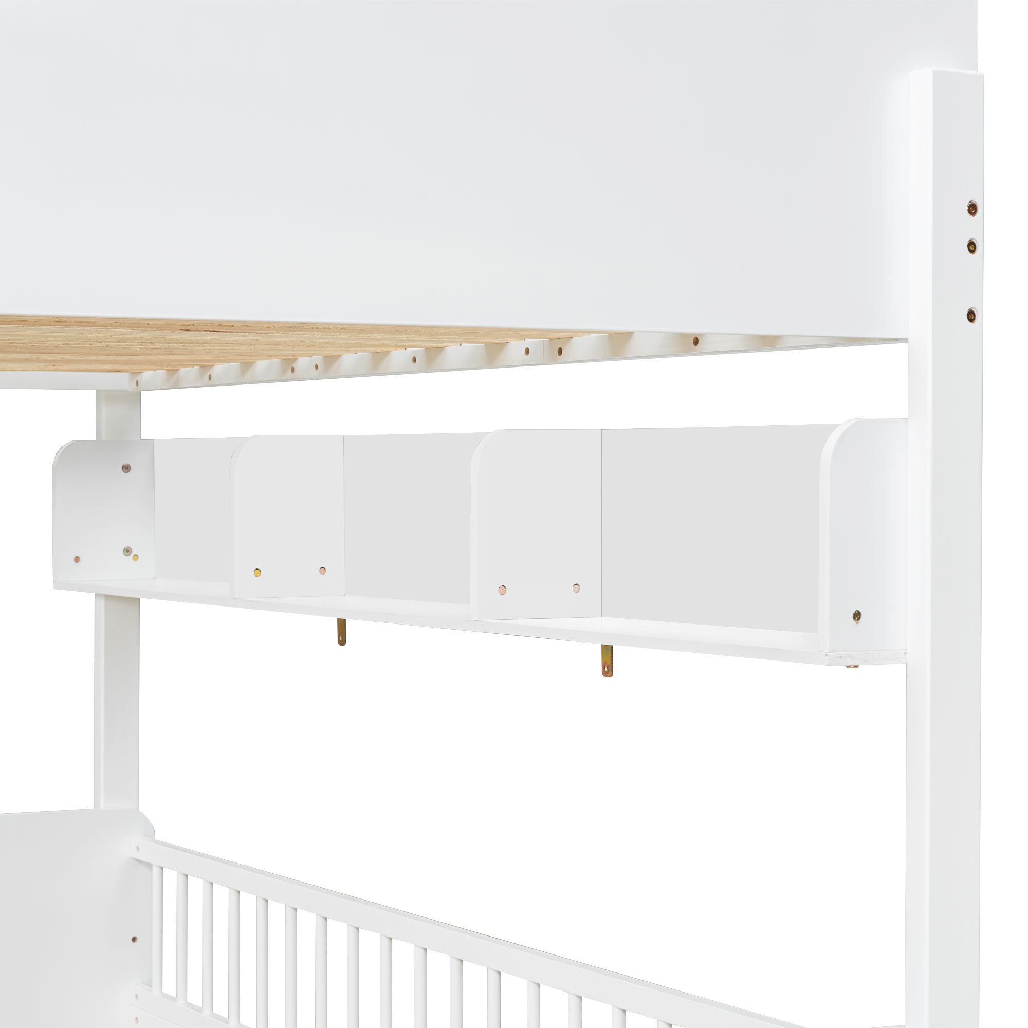 Euroco Wood Twin Size Bunk Bed with Storage Shelves, White