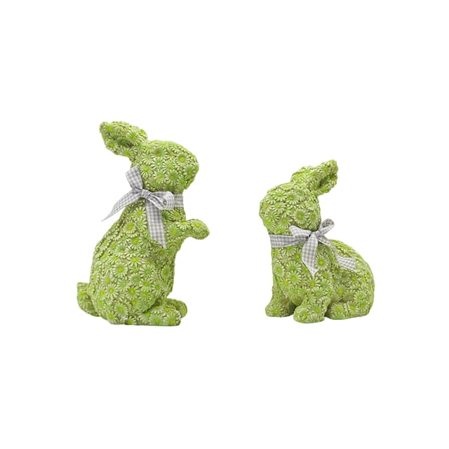 Resin Rabbit Figurine Set Floral Decor Easter Gift Home Decor Sculpture Two Rabbits Playing Ornament For Valentine's Day Tabletop Decor