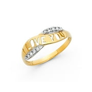 I Love You Ring Solid 14k Yellow Gold Love Band CZ Promise Ring Curve Design Polished Fancy