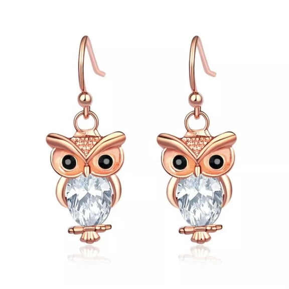 HOOUN 925 Silver Plated Shinny Elegant Colour Owl Crystal Earring Stud Fashion Gift
