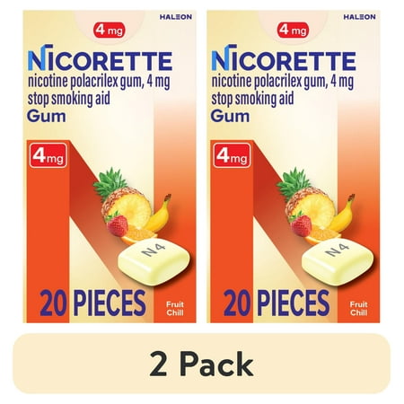 (2 pack) Nicorette Nicotine Gum, Stop Smoking Aids, 4 Mg, Fruit Chill, 20 Count