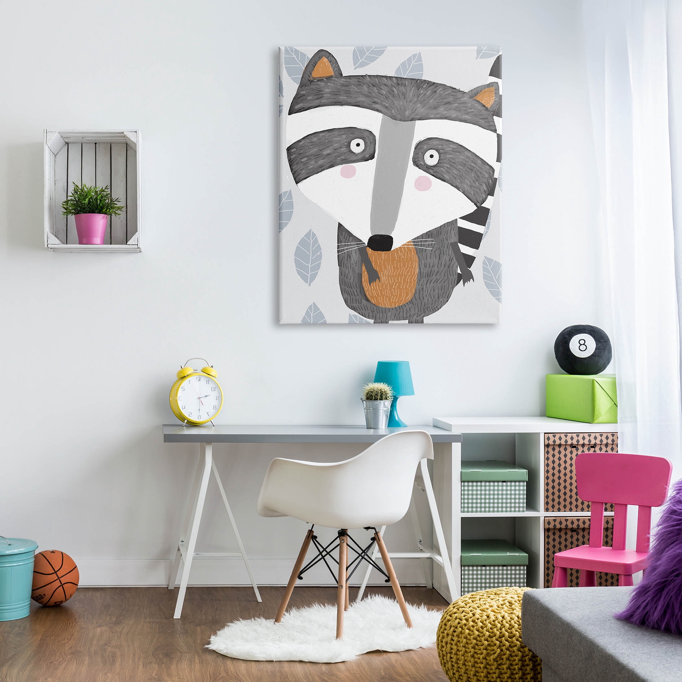 Stupell Industries Raccoon Animal Patterned Leaves Graphic Art Gallery Wrapped Canvas Print Wall Art, Design by Carla Daly