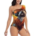 thumbnail image 3 of Sikiie Cartoon Puppy Sunset Print Women One Piece Swimsuits Tummy Control One Shoulder Bathing Suits Ruffle Swimwear, From S to XXL-Large, 3 of 6