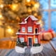 thumbnail image 3 of Toystoory Decoración de escritorio del conjunto del pueblo LED de la casa de la nieve de la resina Kits de decoración para fiestas casa roja, 3 of 6