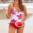 thumbnail image 7 of Kixjoy Tankini Swimsuits for Women High Waisted Tummy Control Swimsuits Two Piece Beach V Neck Bathing Suit Halter Floral Print Fashion Womens Bathing Suits, Red S, 7 of 7