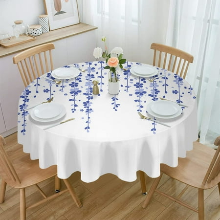 

Round Gradient Blue Floral Tablecloth Waterproof 60 in Spring Cherry Blossoms Flower Table Cloth Cover for Fall Baby Shower Christmas Wedding Party