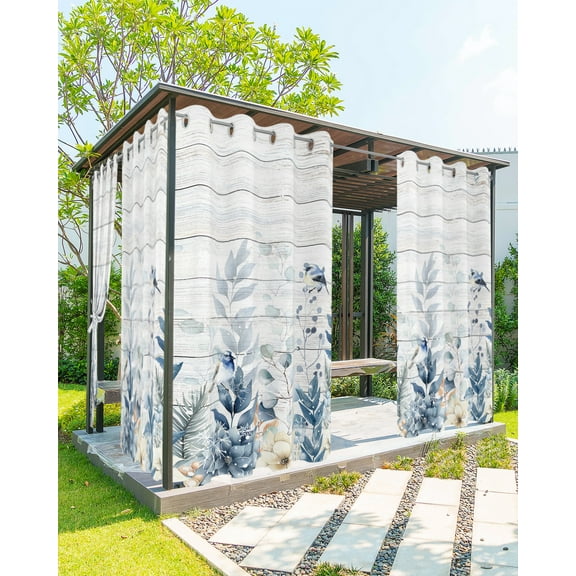 Outdoor Curtains for Patio, Christmas Eucalyptus, Waterproof Blackout Outside Curtain for Porch/Pergola/Gazebo, Farmhouse Snowflake Bird Thermal Insulated Drapes for Cabana, 2 Panels, 54 x 84 Inch