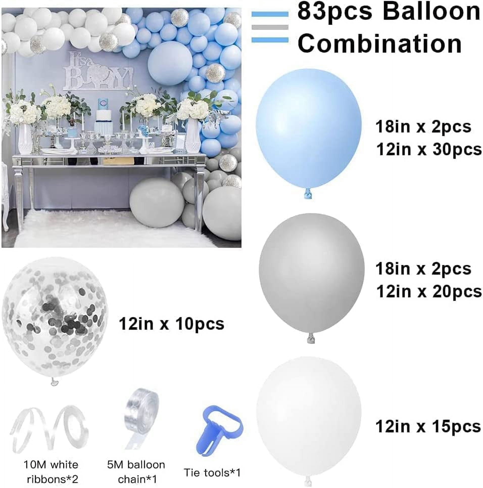 YANSION Blue Balloon Arch Kit, Balloon Arch Garland Kit, Macaron Blue White Gray Latex Party Balloon for Baby Shower, Wedding Birthday Party, Christening 1st Birthday Decorations Boys