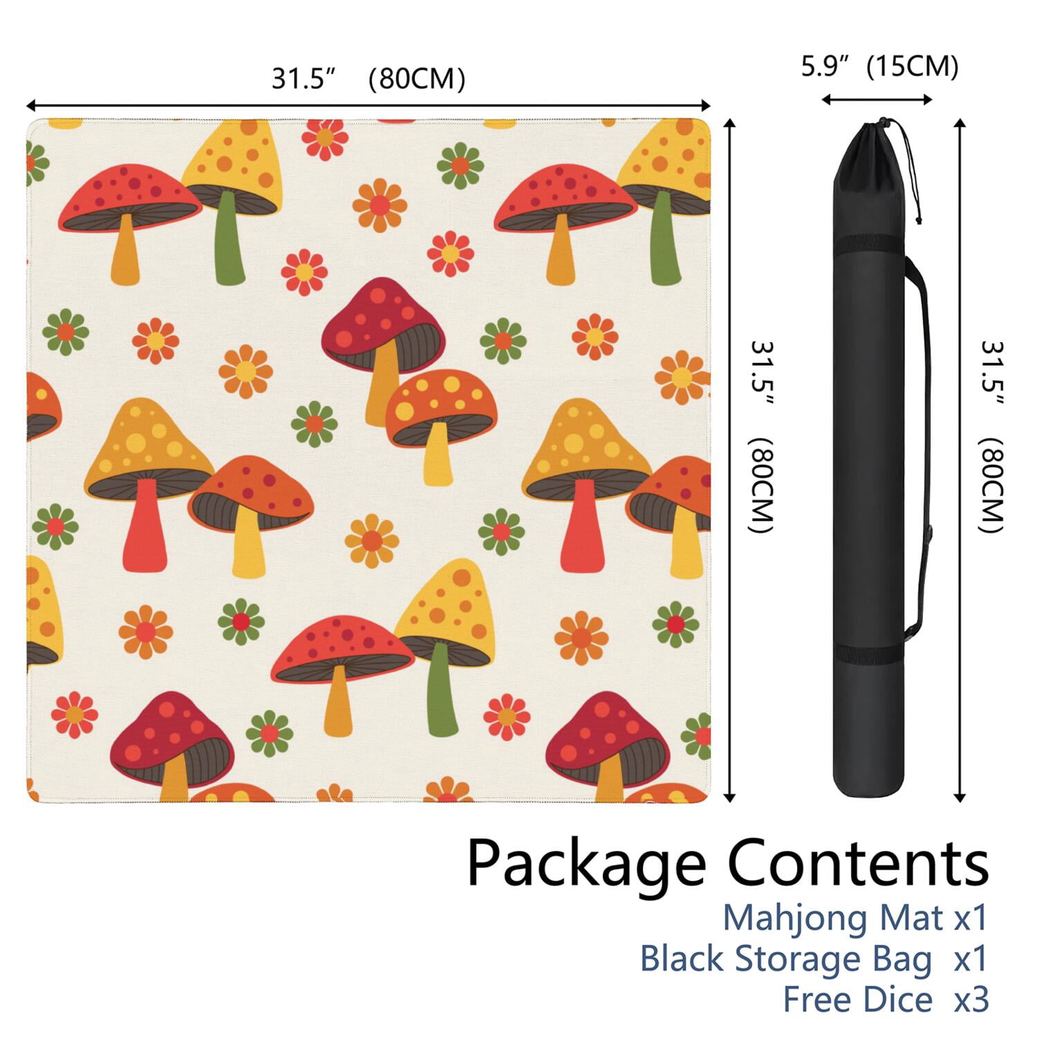 Plants Inspired Mahjong Mat 31.5x31.5 Inches Constructed from High Quality Rubber with Anti-Slip Properties and Noise Reduction Qualities for Card Games Tiles