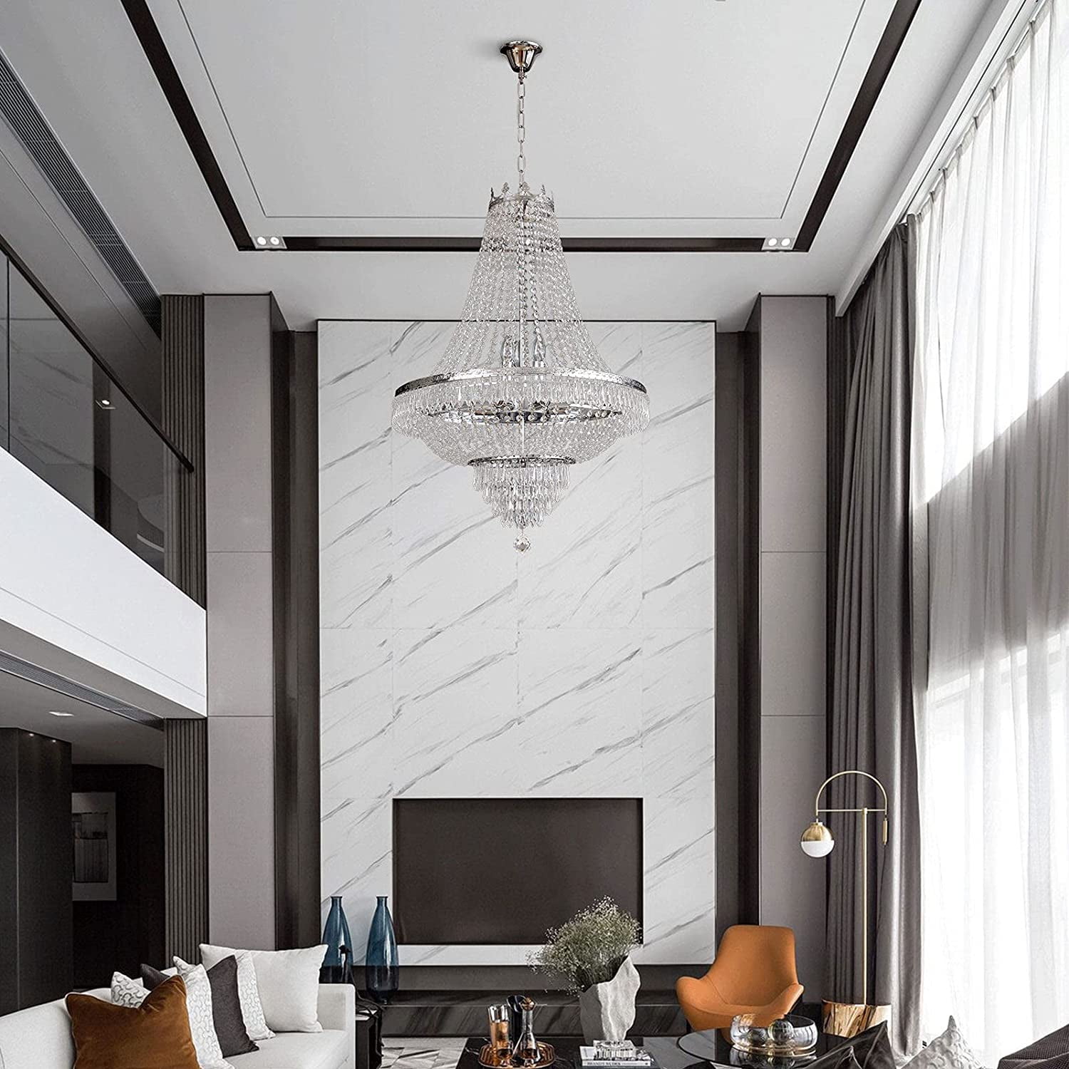 DENEST Modern French Empire Silver Electric Adjustable Crystal Pendant Chandelier