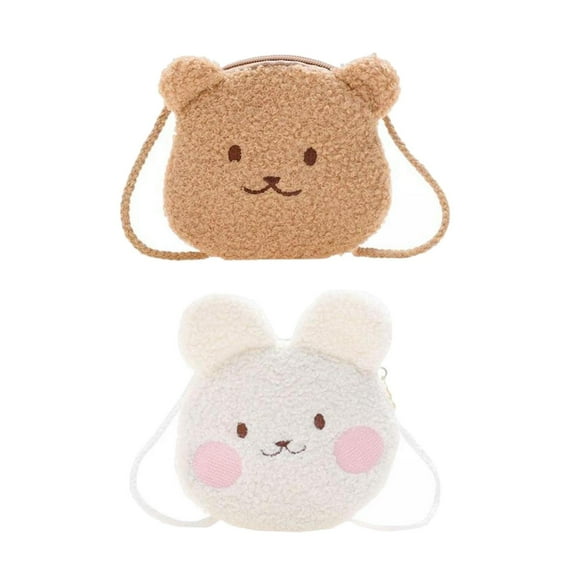 Bolsos de hombro Hugo para niñas de felpa suave con cierre de cremallera Blanco y marrón