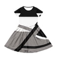 thumbnail image 3 of CCRFTGI Short Sleeve Dresses for Children Girls Size 7 Basic 2026 Summer A Line Skater Dress Cute Color block Dresses Party Girls Fashion Dark Gray 11-12 Years, 3 of 5