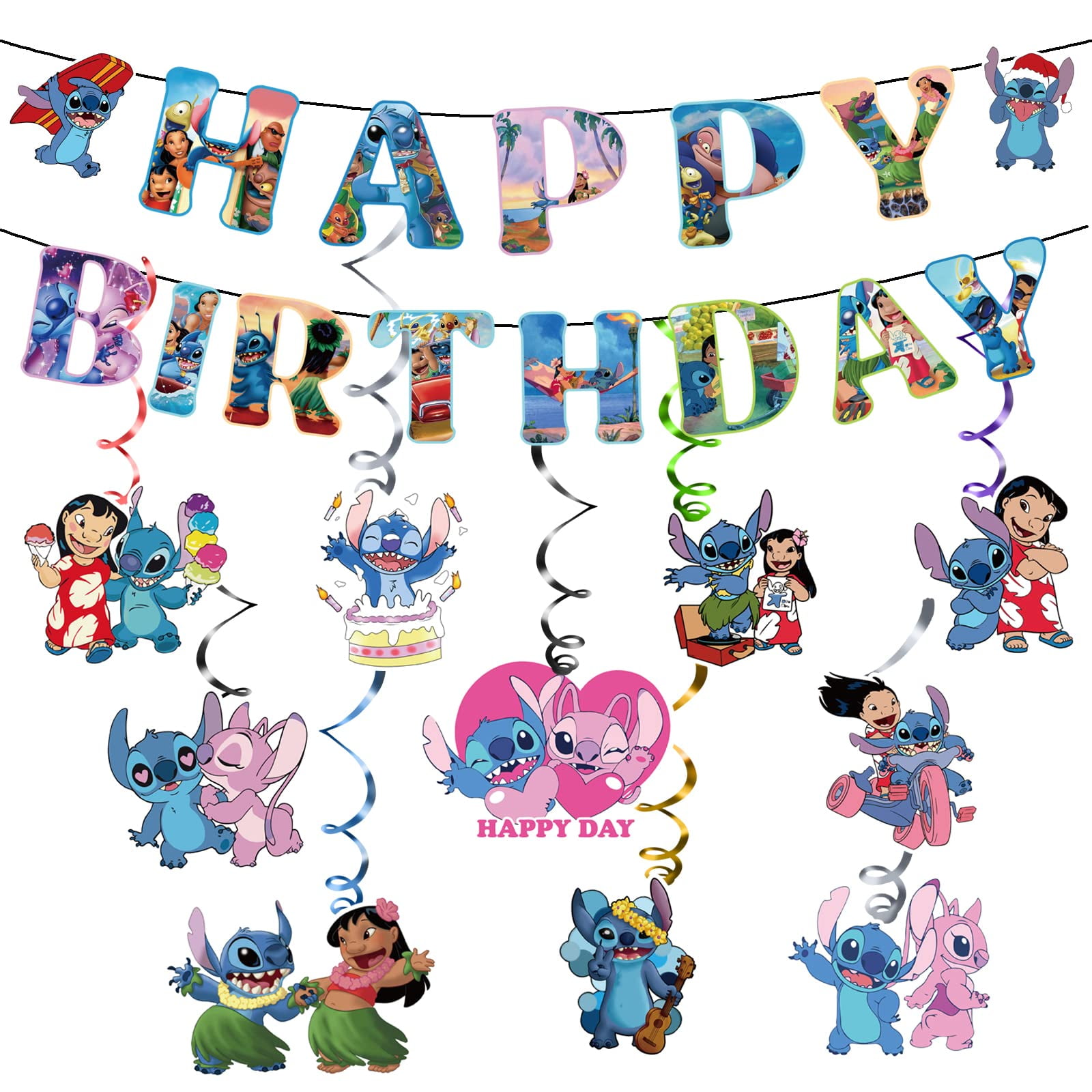 Stitch Birthday Decorations Stitch Happy Birthday Banner Hanging Swirls for Birthday Party Supplies