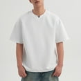 thumbnail image 2 of AHTJRT Mens Casual Summer Short Sleeve Drop Shoulder Cut Out Crew Neck Tees Loose Fit Solid TShirts White XL, 2 of 7