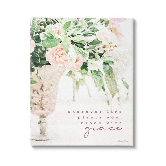 Stupell Industries Bloom With Grace Floral Phrase Graphic Art Gallery Wrapped Canvas Print Wall Art, Design by Susan Ball