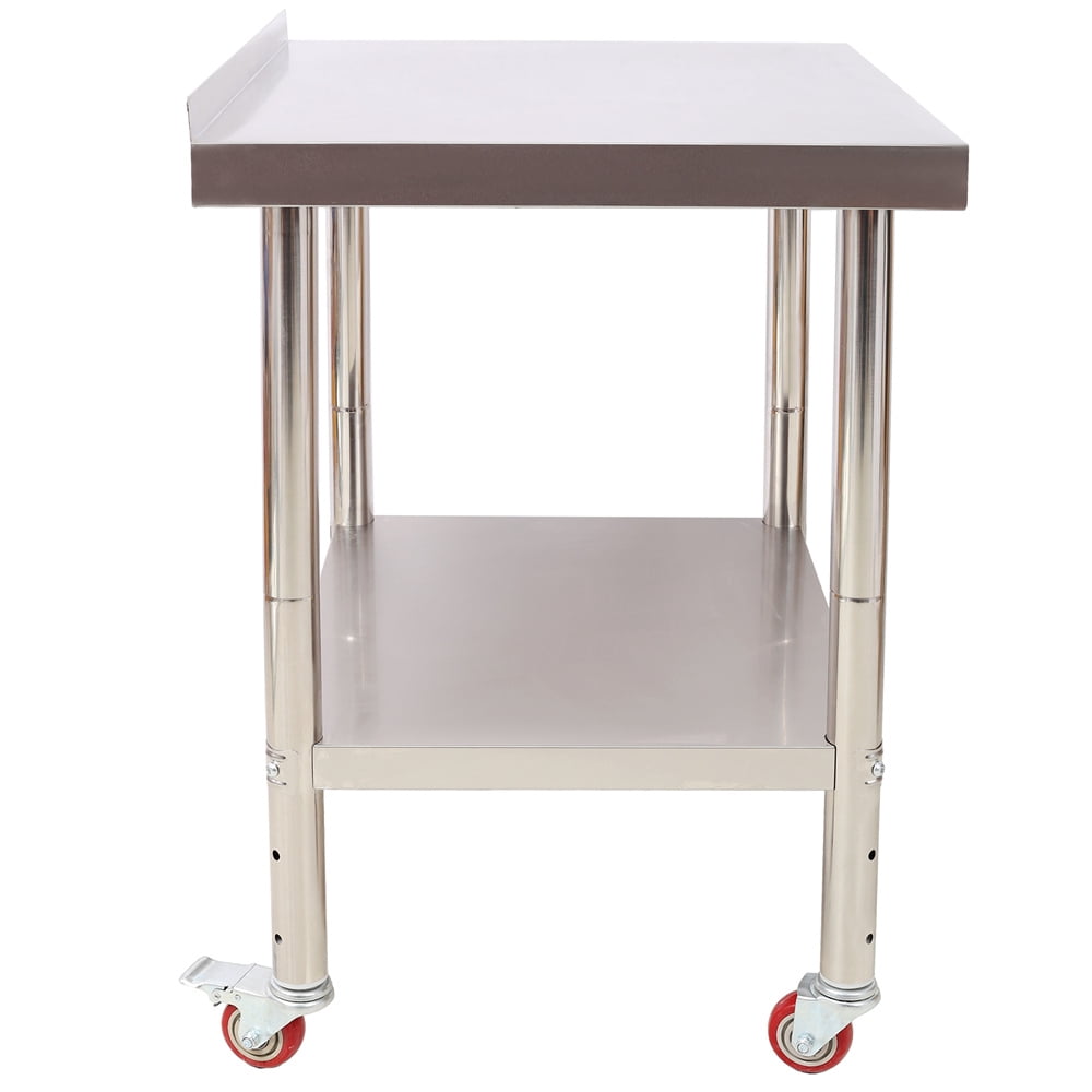 Stainless Steel Prep Table, 30 x 24 x 35-1/2 Inch, 440lbs Load Capacity Heavy Duty Metal Worktable with Backsplash Adjustable Undershelf & 4 Casters, Commercial Workstation for Kitchen Restaurant