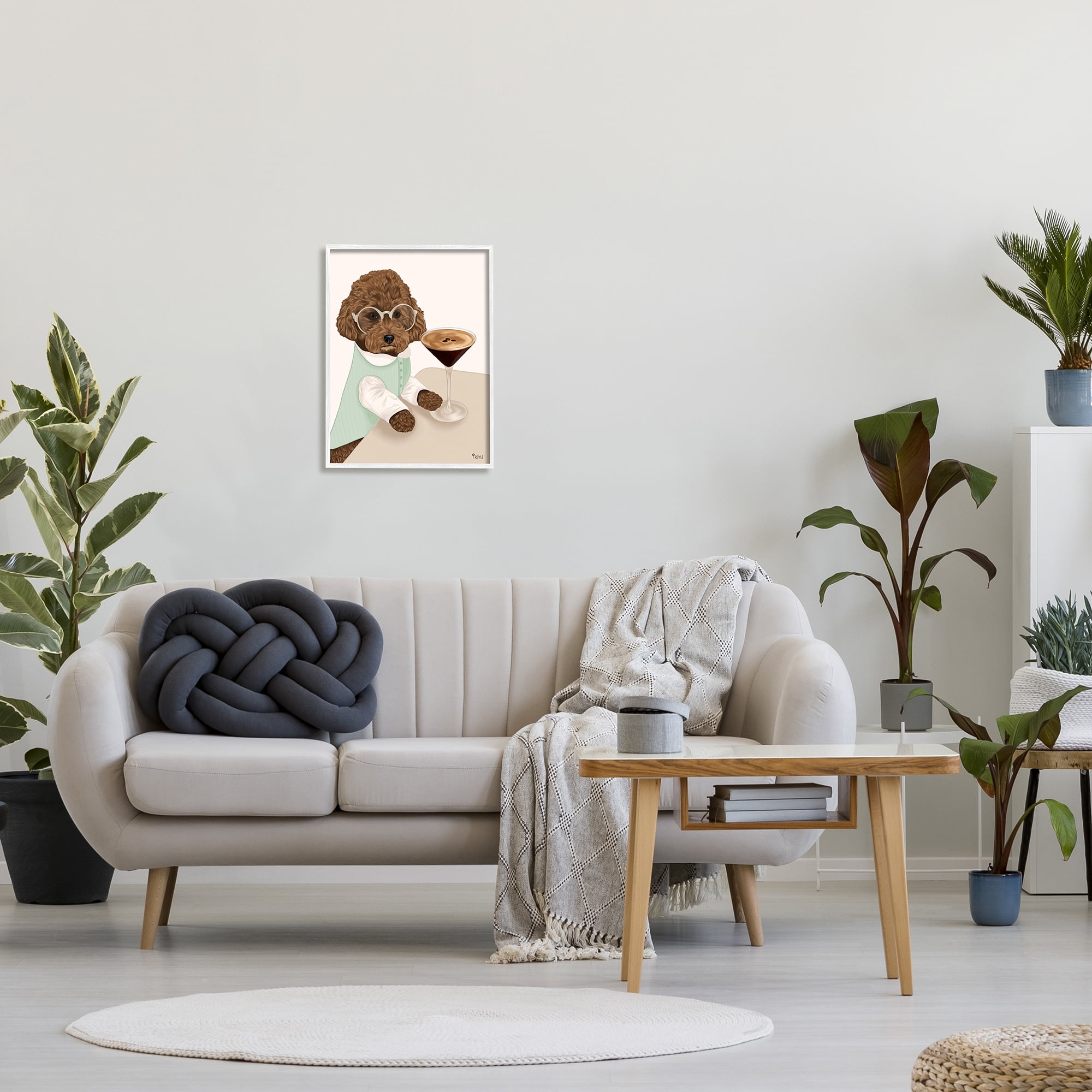 Stupell Industries Dog with Espresso Martini Animals & Insects Painting White Framed Art Print Wall Art, 16 x 20