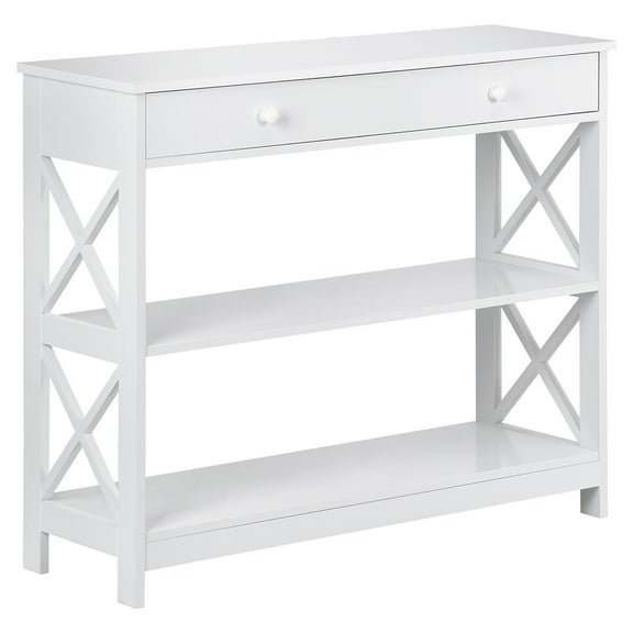 3 Tier Console Table with Drawer and Storage Shelves, Hallway Sofa Table Home Decor for Living Room Entryway Bedroom, White