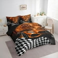 thumbnail image 3 of Homewish Cartoon Orange Automobile Bedding Comforter Set 7pcs, Sports Car Checkered Flag King Bedding Sets, Teens Kids Boys Men Reversible Bed Sheets, Super Cozy Room Decor, 3 of 7