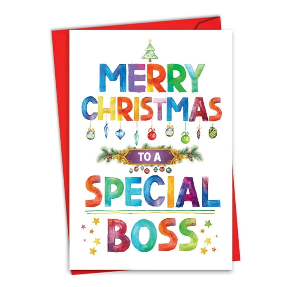 NobleWorks Christmas Paper Card (Boss) with 5 x 7 Inch Envelope (1 Card) Merry Christmas Holiday Special Boss Holiday C8724XSG