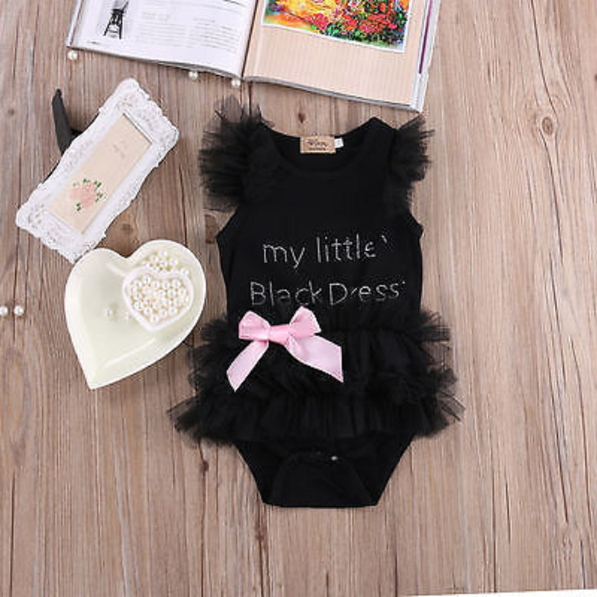 little black dress baby onesie