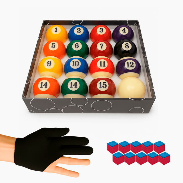 Bolas de billar de Pool + 1 guante + 10 tizas Azules Diversiones Bago Uso Rudo
