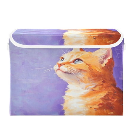 16.5x12.6x11.8in Foldable Flip-Top Storage Bin Dustproof Magic Tape Closure Ideal for Home & Toy Organization,Little Orange Cat