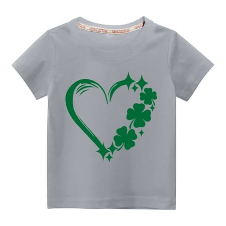 

YWDJ Irish Themed Graphic Tees Teen Girls Toddler Kids Boys Girls Fashion Cute Round Neck Print Short Sleeve Top Gray 3T