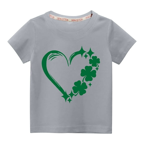 Lilgiuy Kids St Patricks Day Shirt Boys Girls Saint Patrick's Green Heart Lucky Graphic Tees Toddler Short Sleeve T-Shirt Tops Birthday Gift (Gray)