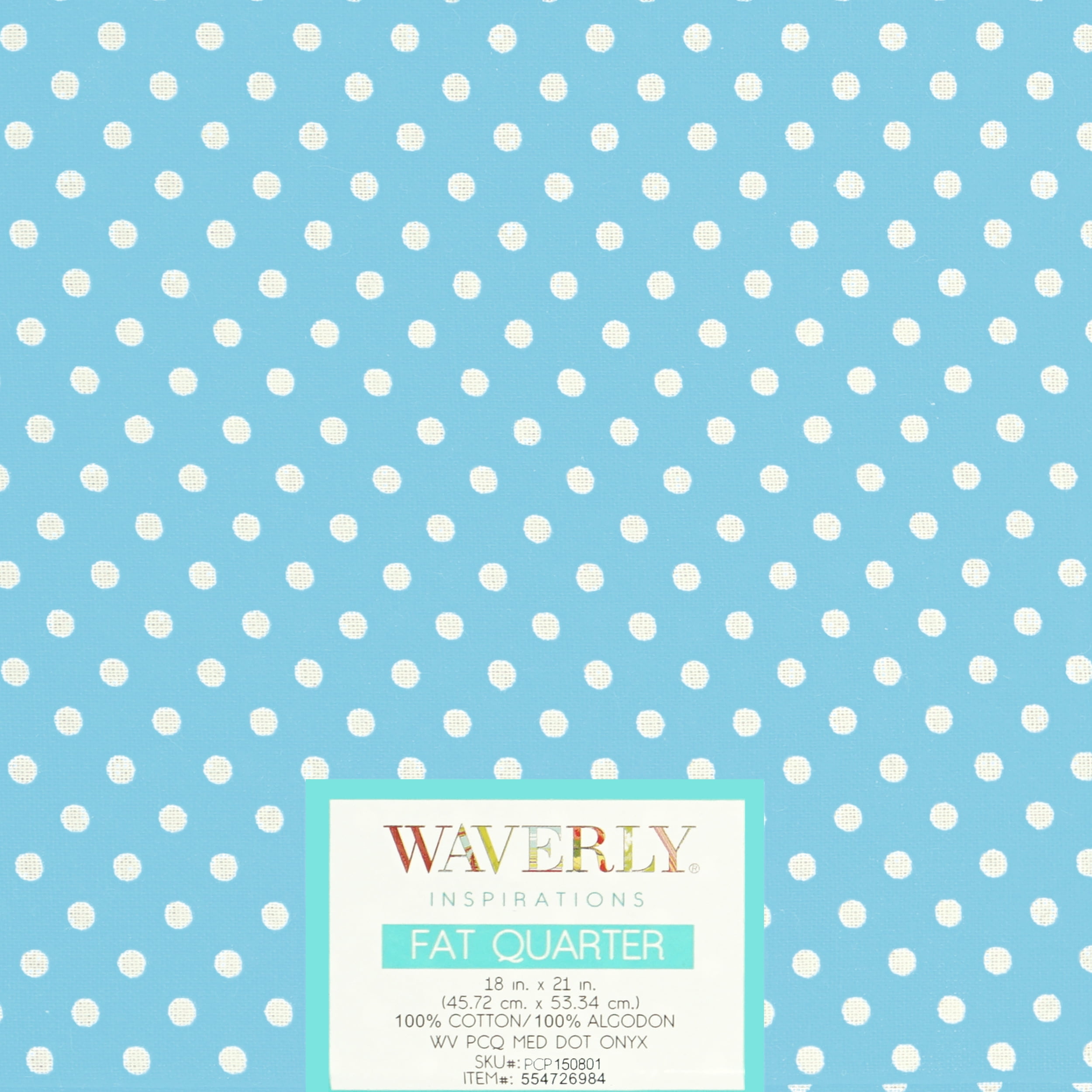 Waverly Inspirations Cotton 18" x 21" Fat Quarter Medium Dot Aqua Print Fabric, 1 Each