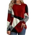 thumbnail image 2 of Horkkom Long Sleeve Shirts for Women Crew Neck Color Block Tops Fall Casual Comfy Pullover Blouses, Gifts for Women S, 2 of 7