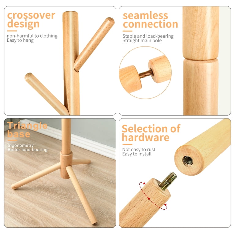 Freestanding Wooden Coat Rack with 8 Hooks photo 2