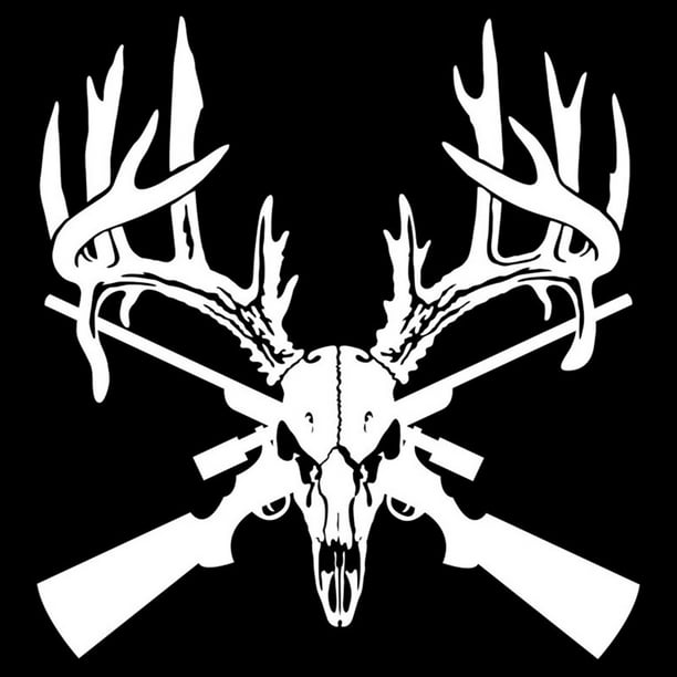 HEVIRGO Deer Hunting Buck Head Rifle Gun Decal Self-Adhesive Car Sticker  Decoration 