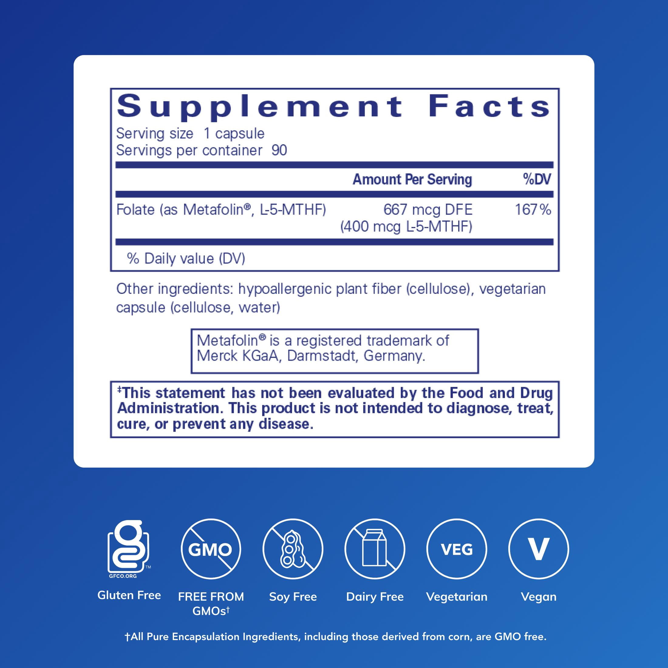 Pure Encapsulations Folate 400 | Metafolin L-5-MTHF Nepal | Ubuy