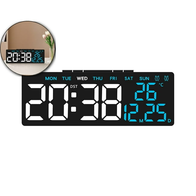 Dvruxg LED Digital Wall Clock Decorative, Digital Alarm Clocks for Bedrooms, Digital Clock Large Display with Temperature/Countdown/Auto Dimmer/Snooze