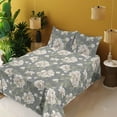 thumbnail image 2 of Flower Sheet Set, Grunge Inspired Spring Flower Illustration With Leaves on Weathered Back, Fitted & Flat Sheet with Pillowcase Bedding Accent 4 Pcs Set, Calking, Peacock Green Cream, by Ambesonne, 2 of 5