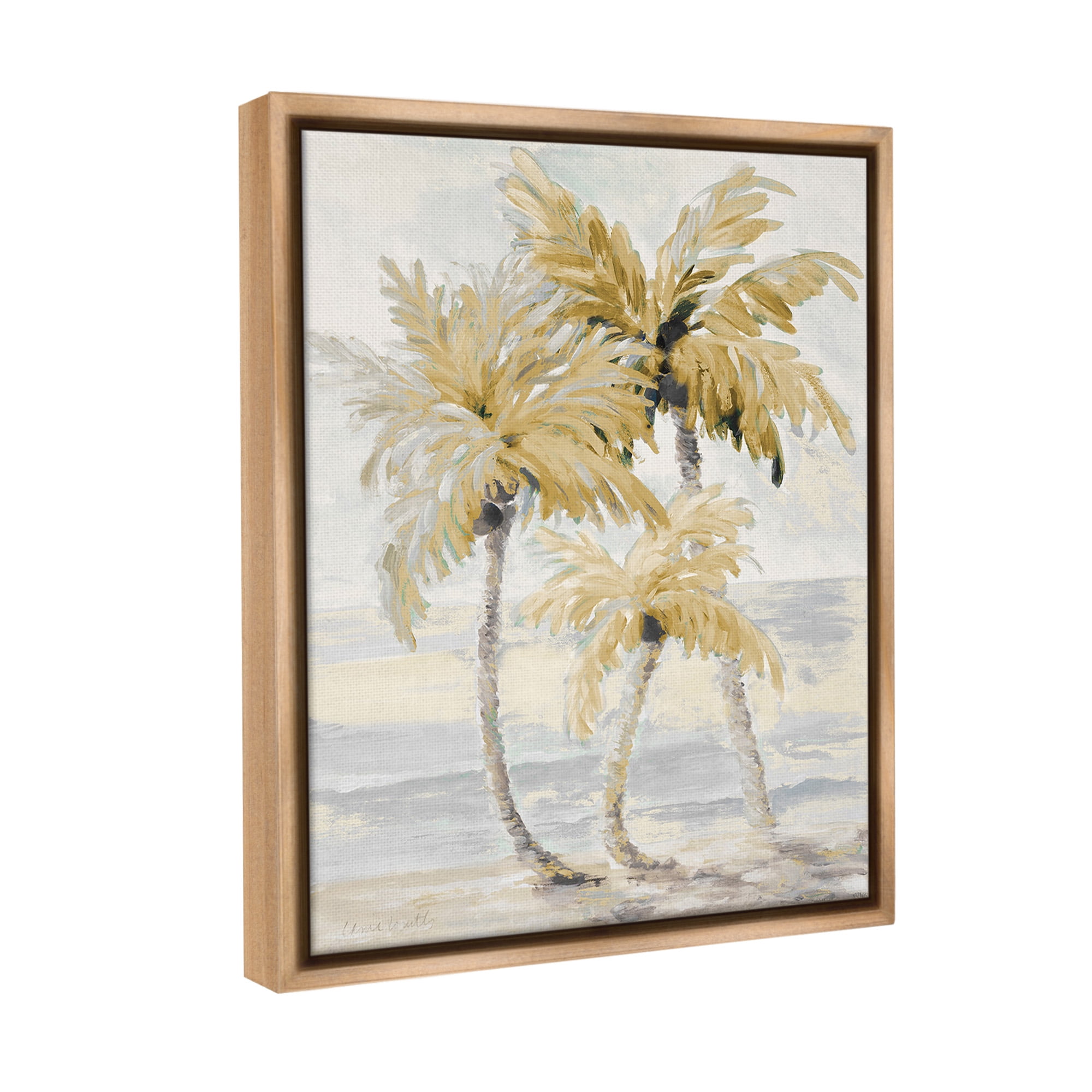Stupell Industries Neutral Beige Palm Trees Landscape Painting Brown Floater Framed Canvas Art Print Wall Art, 25 x 31