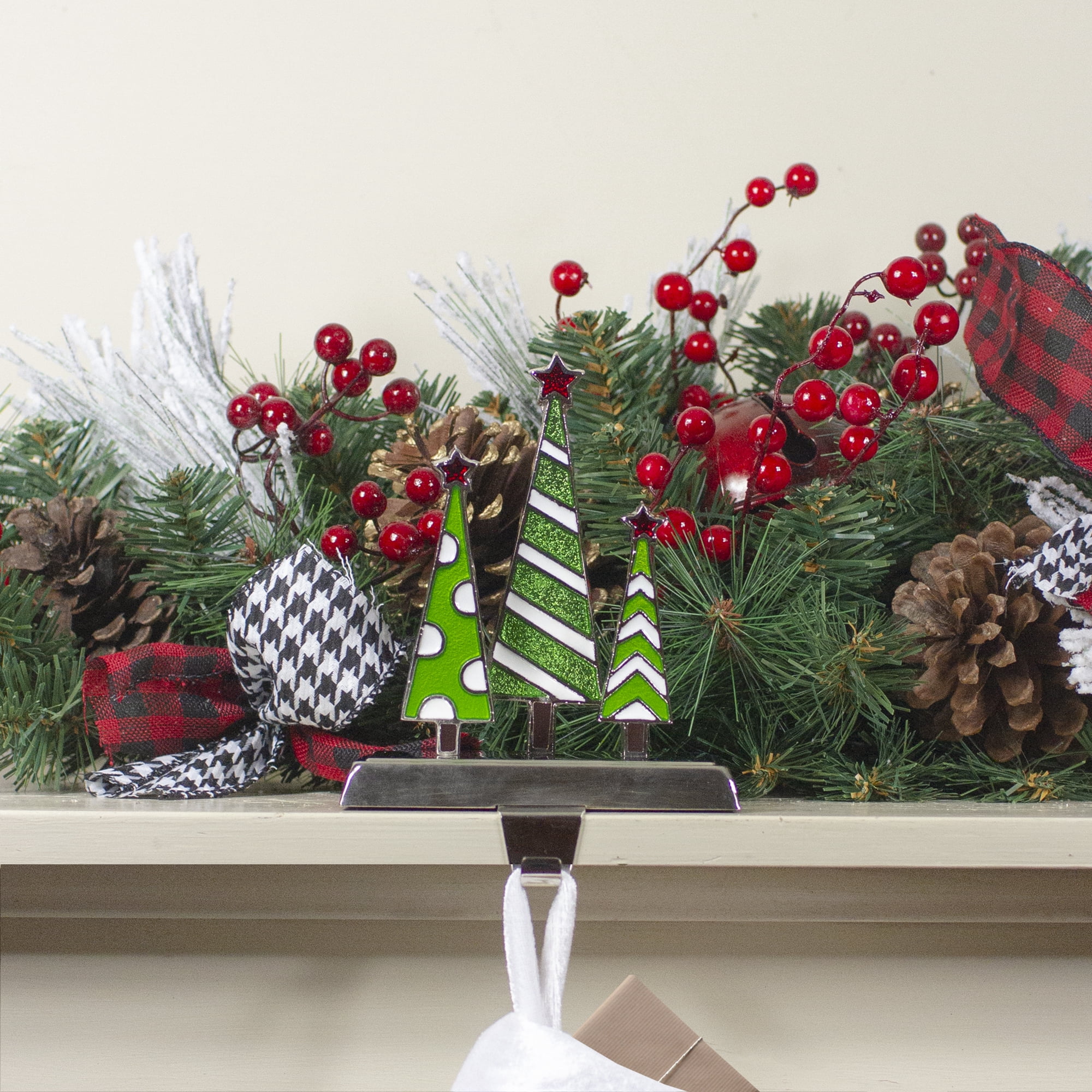 Northlight 7" Silver, Green and White Christmas Tree Trio Stocking Holder
