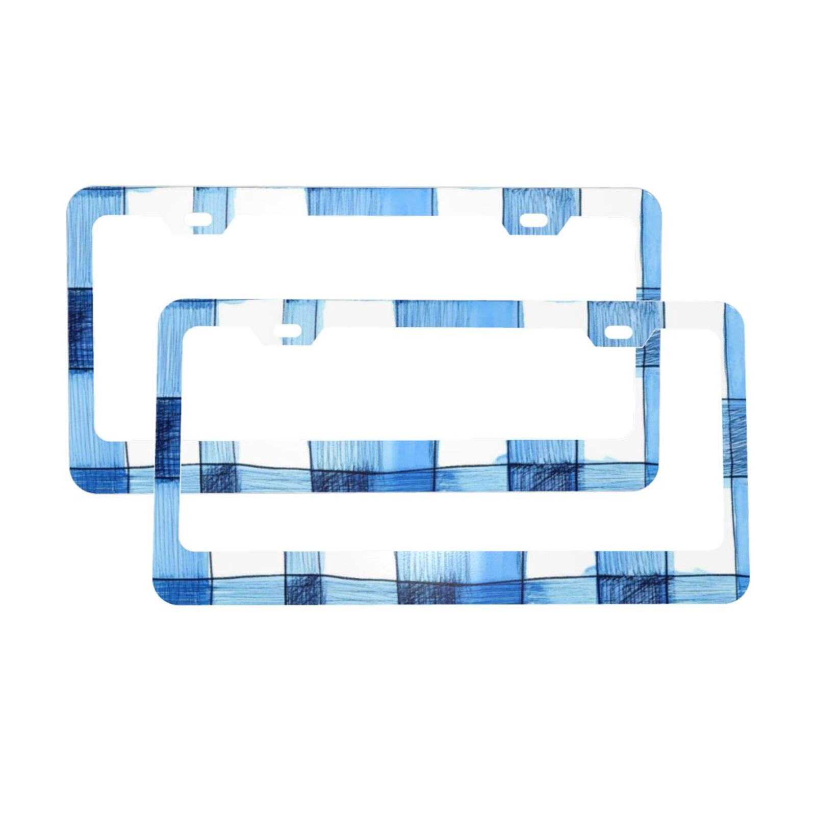 License Plate Frame With Screw Caps 2 Pack Car Plate Frame Front And Rear Rust-Proof Universal Car Tag Holder Cornflowerblue Checked Hand-Drawn Sketch_1