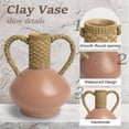 thumbnail image 3 of Terracotta Vase Decor with 2 Handles, Rustic Farmhouse Ceramic Flower Vase, Vintage Decorative Pottery Home Dining Table, Living Room, Shelf,Mantel, Kitchen,Office, 3 of 8