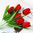 thumbnail image 2 of Ramo de flores de bricolaje de 6 tulipanes: rojo intenso (la altura de toda la rama es de 31 cm, el diámetro de la cabeza de la flor del tulipán es de 3 cm y la altura es de 5 cm), 2 of 9