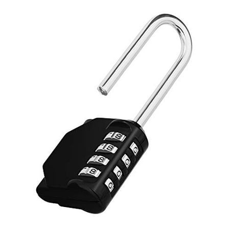 Long Shackle Padlock 4 Digit Combination Lock Resettable Weatherproof Combo Lock for School Gym Employee Locker Outdoor Fence Hasp and Storage
