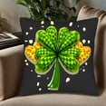 thumbnail image 5 of Set of 2 18x18in Throw Pillow Covers - Black Background with Vibrant Green Four - Leaf Print Yellow Hearts Festive Design, 5 of 8